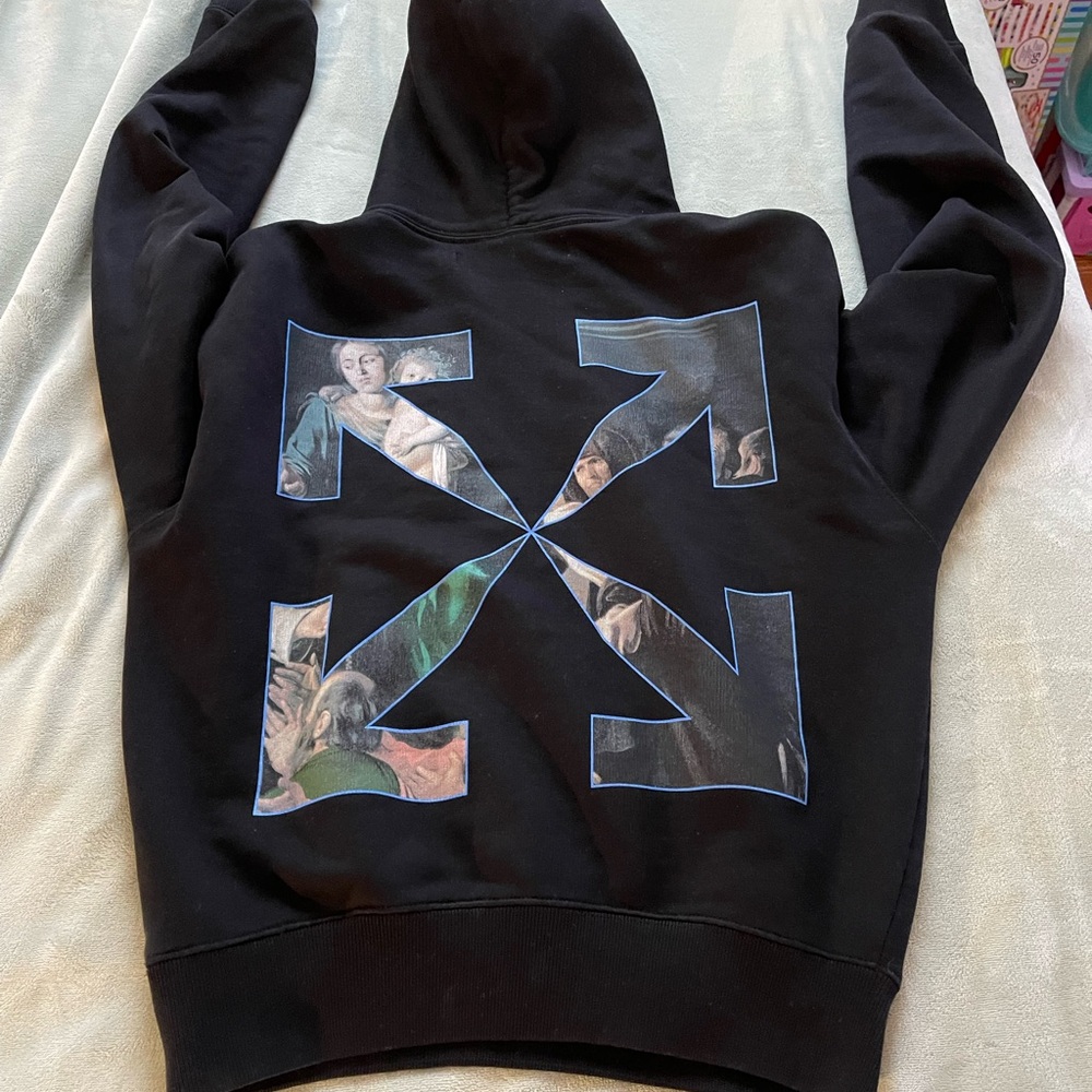 Off-White Black Hoodie with Artistic Graphic